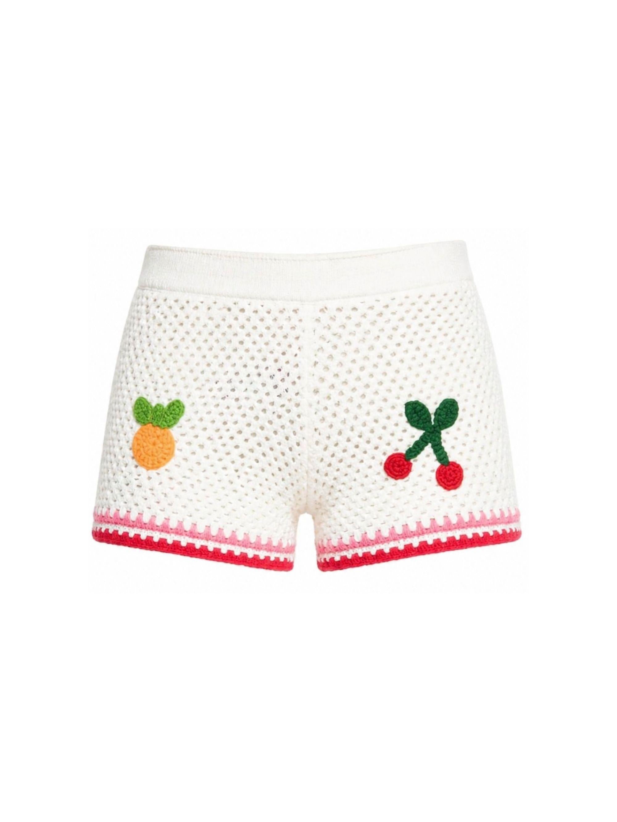 Shorts per bambina MC2 Saint Barth Kids bianchi con ricami frutta YVT0002 00264L MC2 ST. BARTH KIDS
