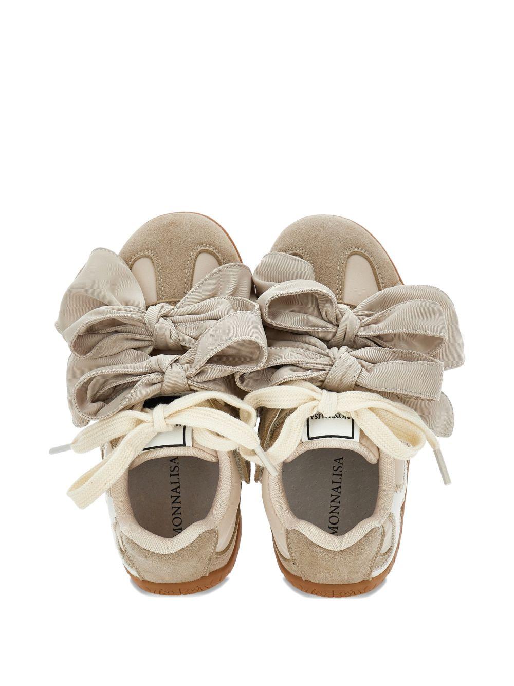 Sneakers per bambina Monnalisa Kids beige con dettaglio fiocchi sul davanti 8CH000 8774 0003 MONNALISA KIDS