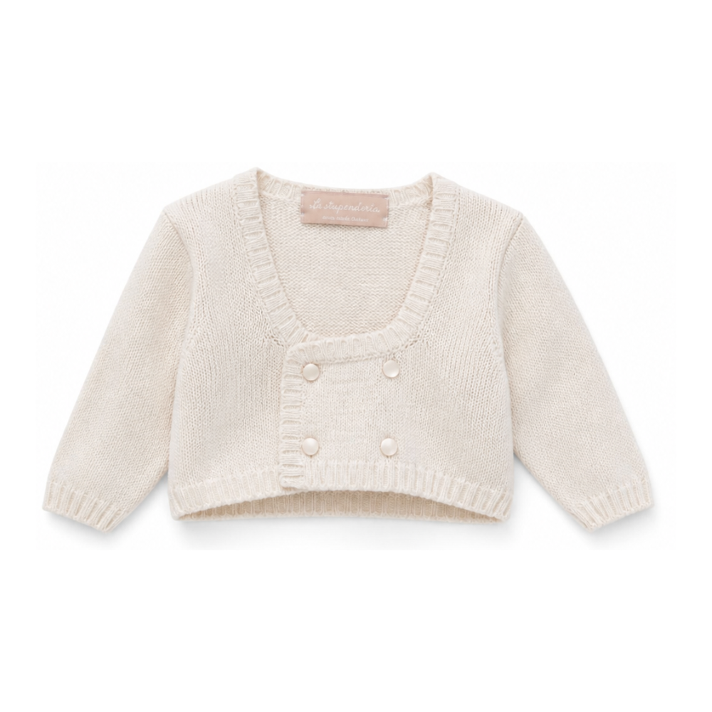 Cardigan per neonata La Stupenderia beige con scollo quadrato 2SCSC51 805 S63 LA STUPENDERIA KIDS