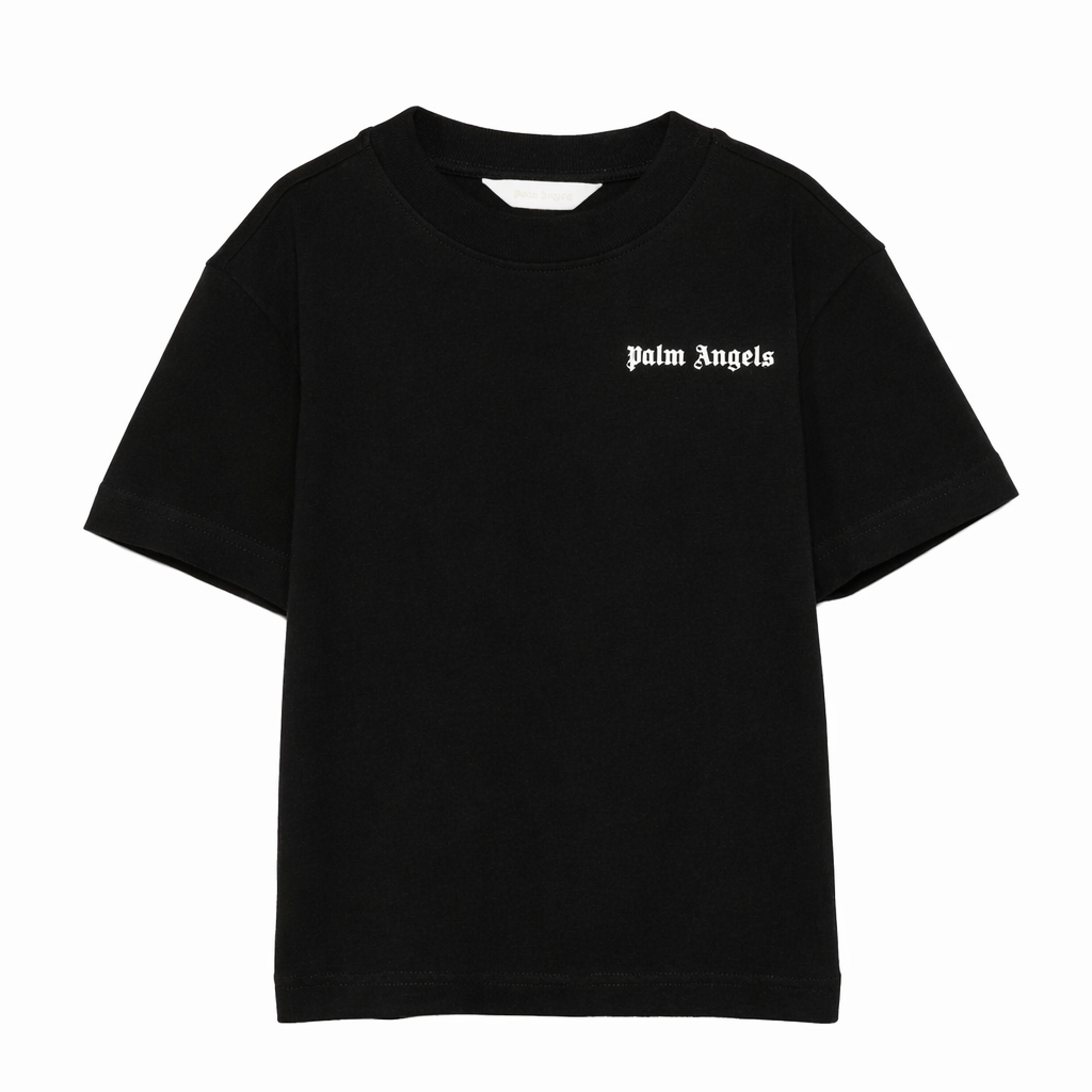 T-shirt per bambina Palm Angels Kids nera con logo sul davanti PGAA002S26JER003 110 PALM ANGELS KIDS