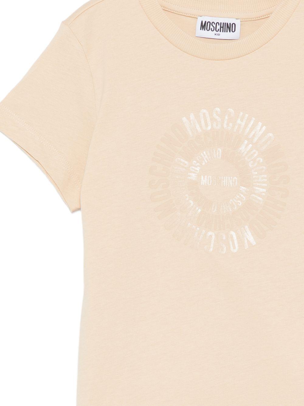 T-shirt per bambini Moschino Kids beige con logo a spirale sul davanti HXM058LAA02 20829 MOSCHINO KIDS