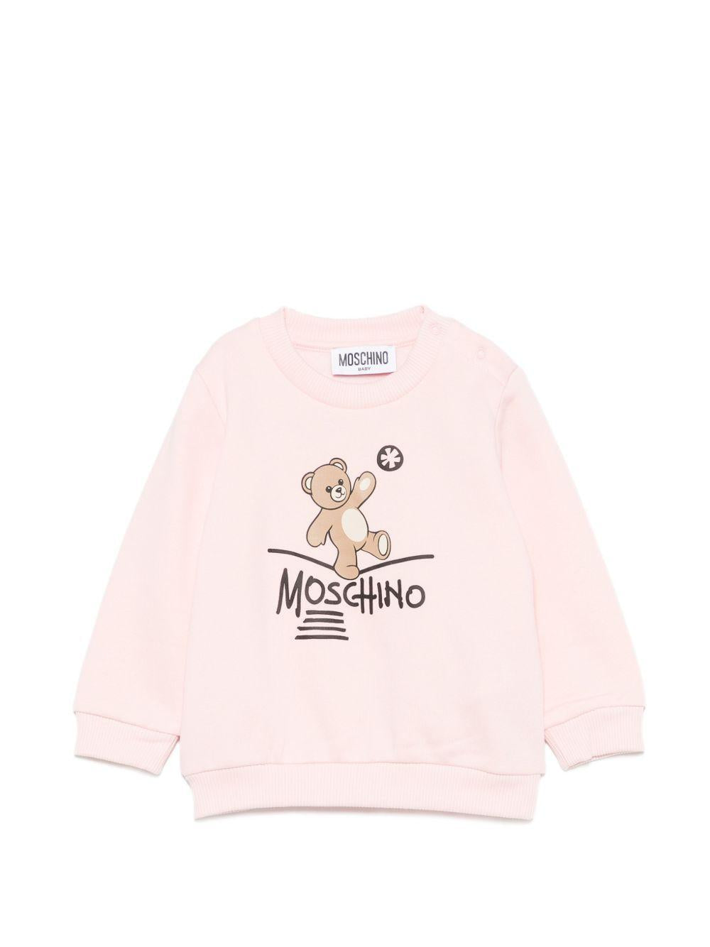 Felpa per neonata Moschino Kids rosa con motivo Teddy Bear MVF060LCA83 50209 MOSCHINO KIDS