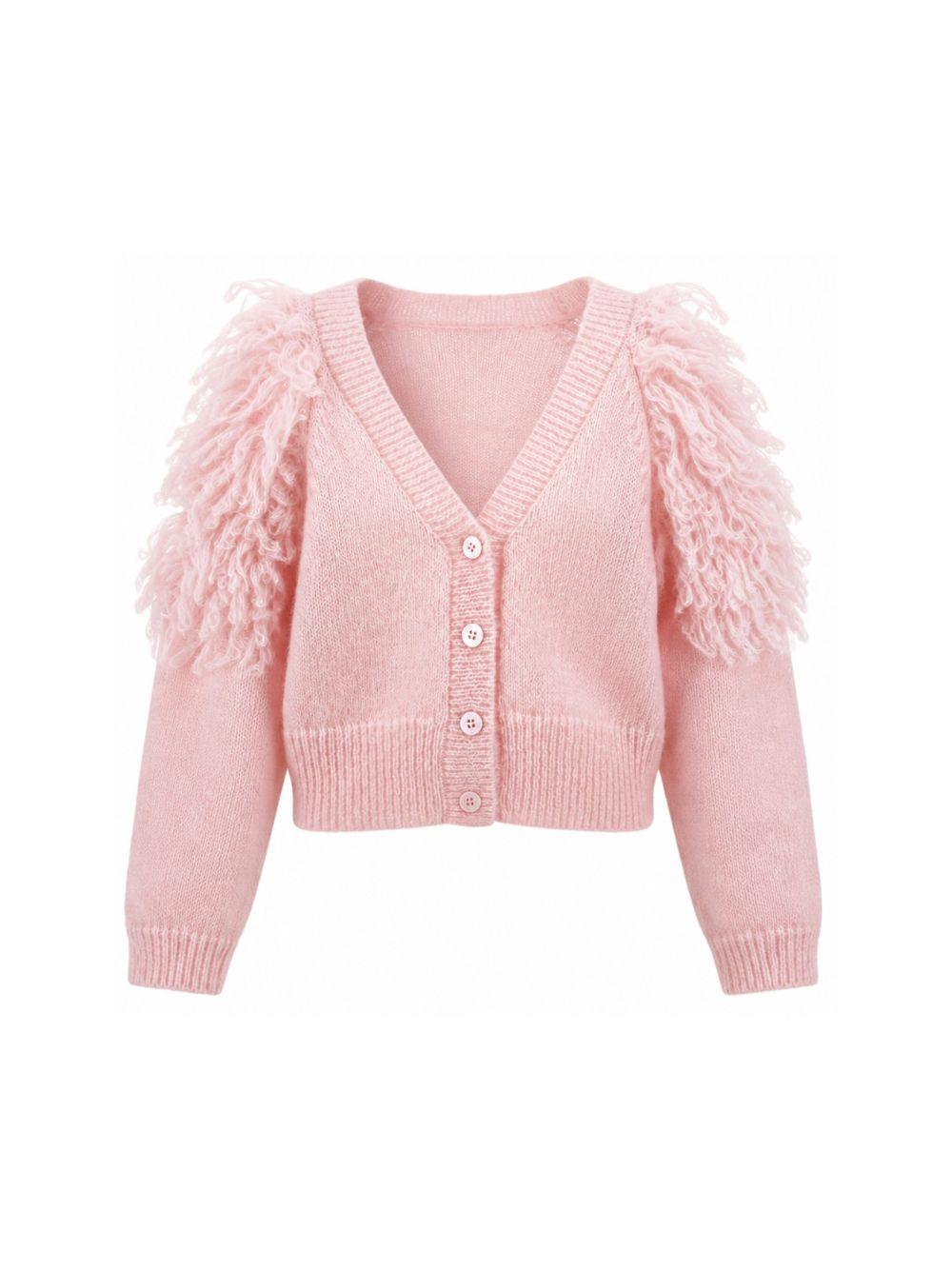 Cardigan per bambina Monnalisa Kids rosa con dettaglio con frange sulle spalle 79H800 8718 0091 MONNALISA KIDS