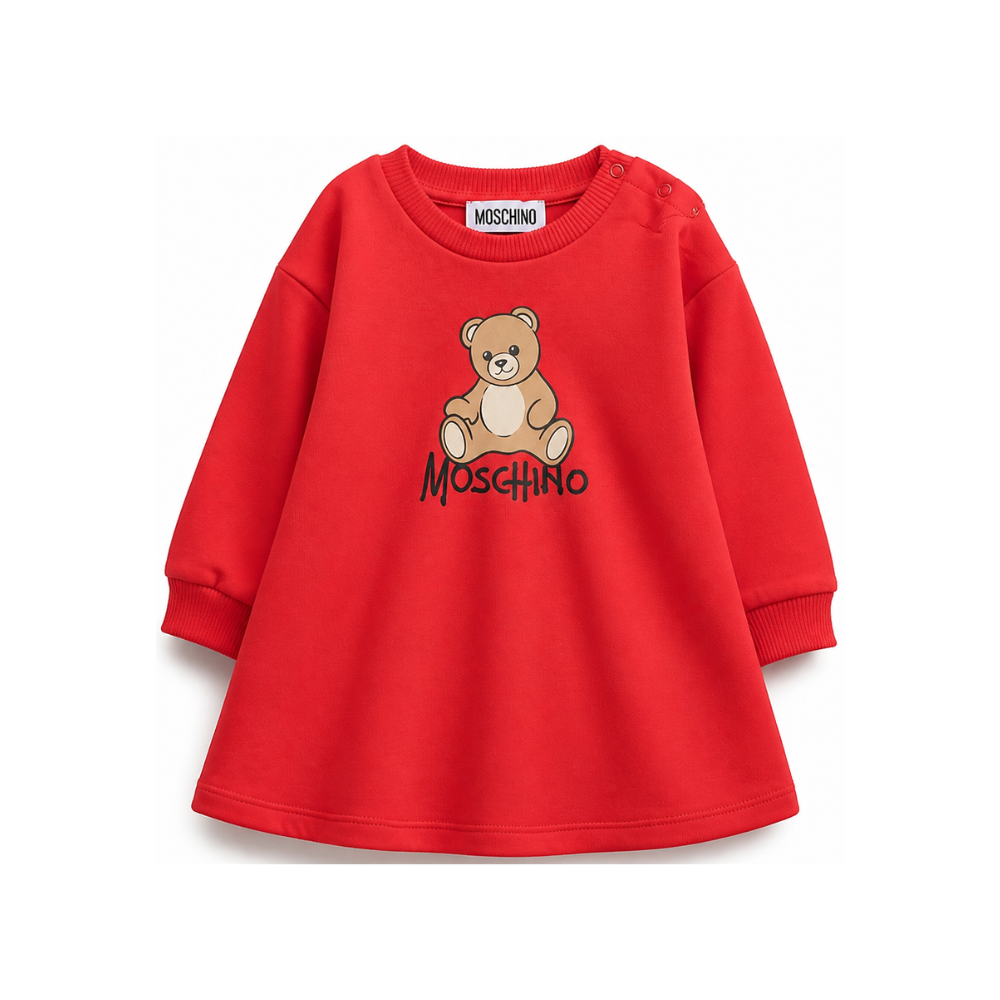 Abito per neonata Moschino Kids rosso con motivo Teddy Bear MBV0CVLCA40 50109 MOSCHINO KIDS