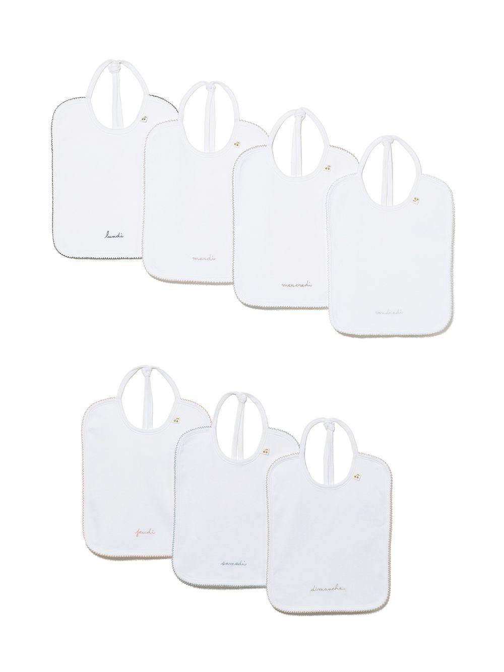 Set di sette bavaglini per neonati Bonpoint bianchi con ricamo giorni della settimana PESBAVOIRS 000 BONPOINT KIDS