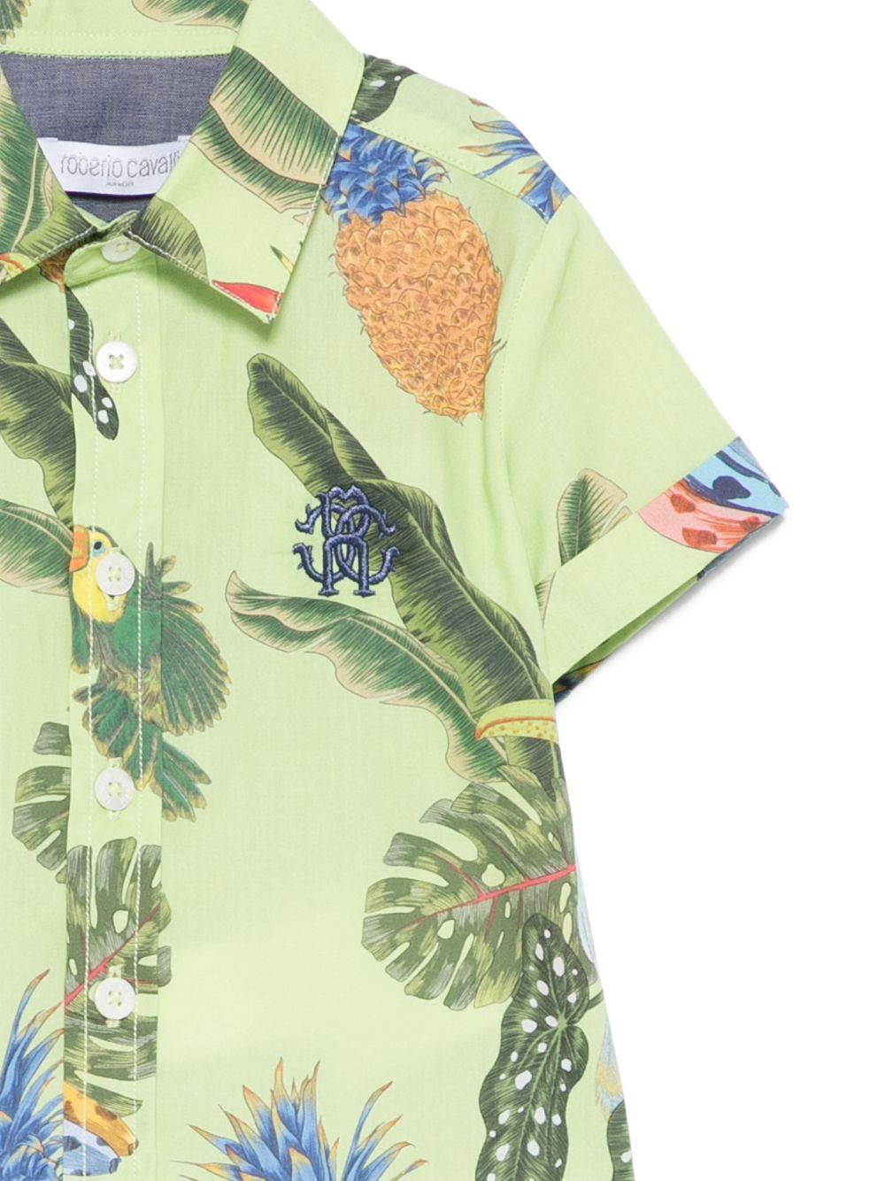 Camicia per neonato Roberto Cavalli Kids verde con stampa grafica tropicale CIP26089CA TROP. LIME ROBERTO CAVALLI KIDS