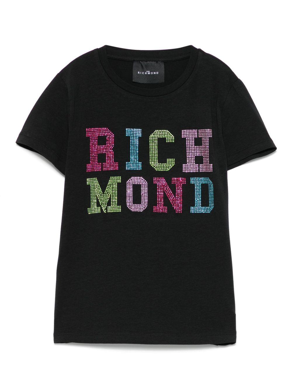 T-shirt per bambina John Richmond Junior nero con logo e orlo dritto RGP25205TS BLACK JOHN RICHMOND JUNIOR