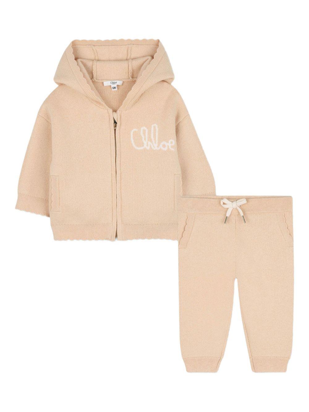 Set tuta sportiva per neonata Chloé Kids beige con logo ricamato C20721 257 CHLOE' KIDS