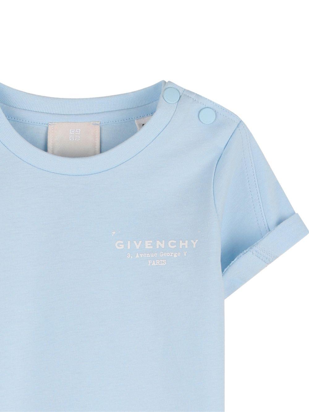 T-shirt per neonato Givenchy Kids azzurro con maniche risvoltate H31203 77L GIVENCHY KIDS