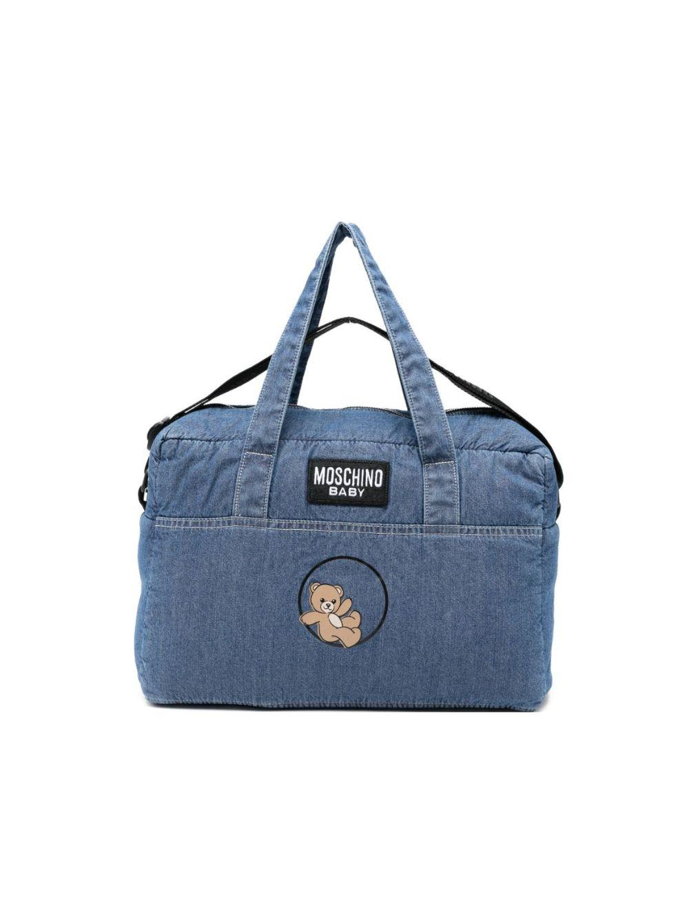 Borsa fasciatoio per neonati Moschino Kids denim con stampa orsetto sul davanti MUX05PL0E45 40188 MOSCHINO KIDS