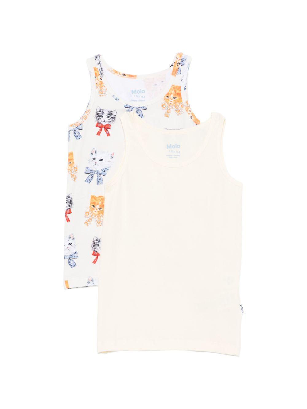 Set 2 t-shirt per bambina Molo Kids beige/bianca con stampa grafica gattini 2W26Q801 5848 MOLO KIDS