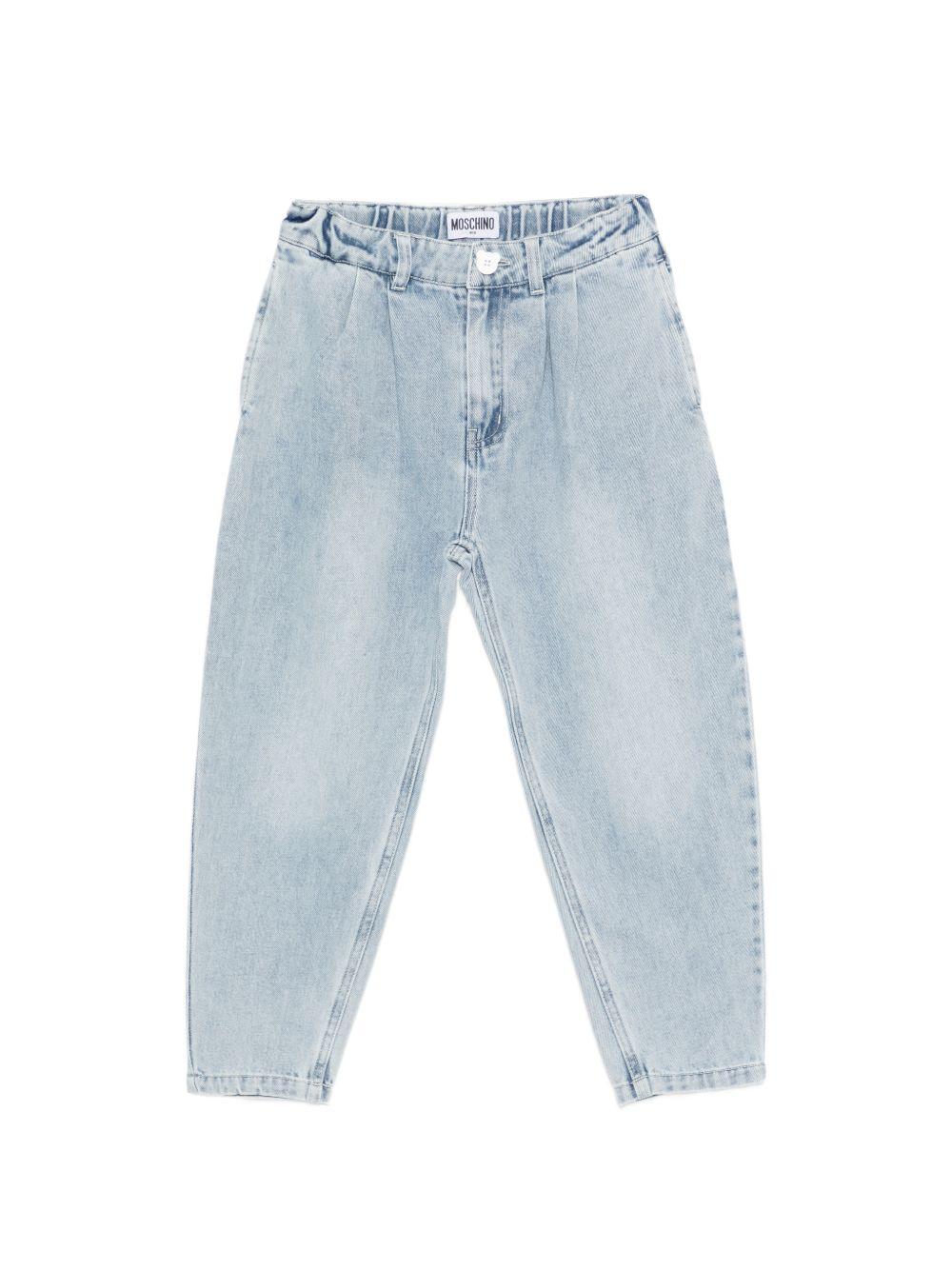 Jeans per bambina Moschino Kids azzurro con stampa ciliegie sul retro HDP06WL0E34 40186 MOSCHINO KIDS