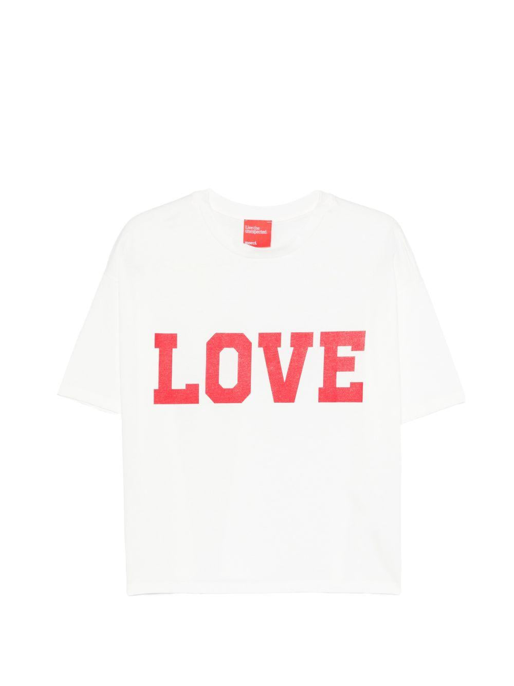 T-shirt da donna Merci bianca con stampa grafica Love MAM032 WHITE MERCI