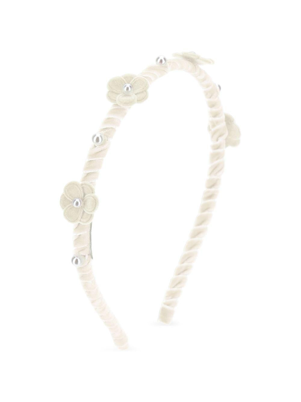 Cerchietto per capelli per bambina Monnalisa Kids bianco con dettagli fiori in rilievo 17H003 8058 0001 MONNALISA KIDS