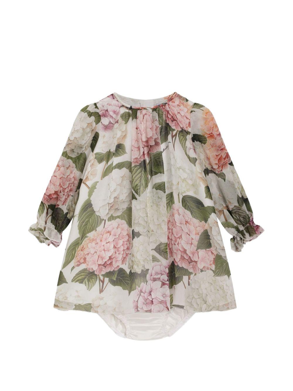 Abito per neonata Dolce & Gabbana Kids bianco con stampa ortensia L24DH9 IS10T HA5XG DOLCE & GABBANA KIDS