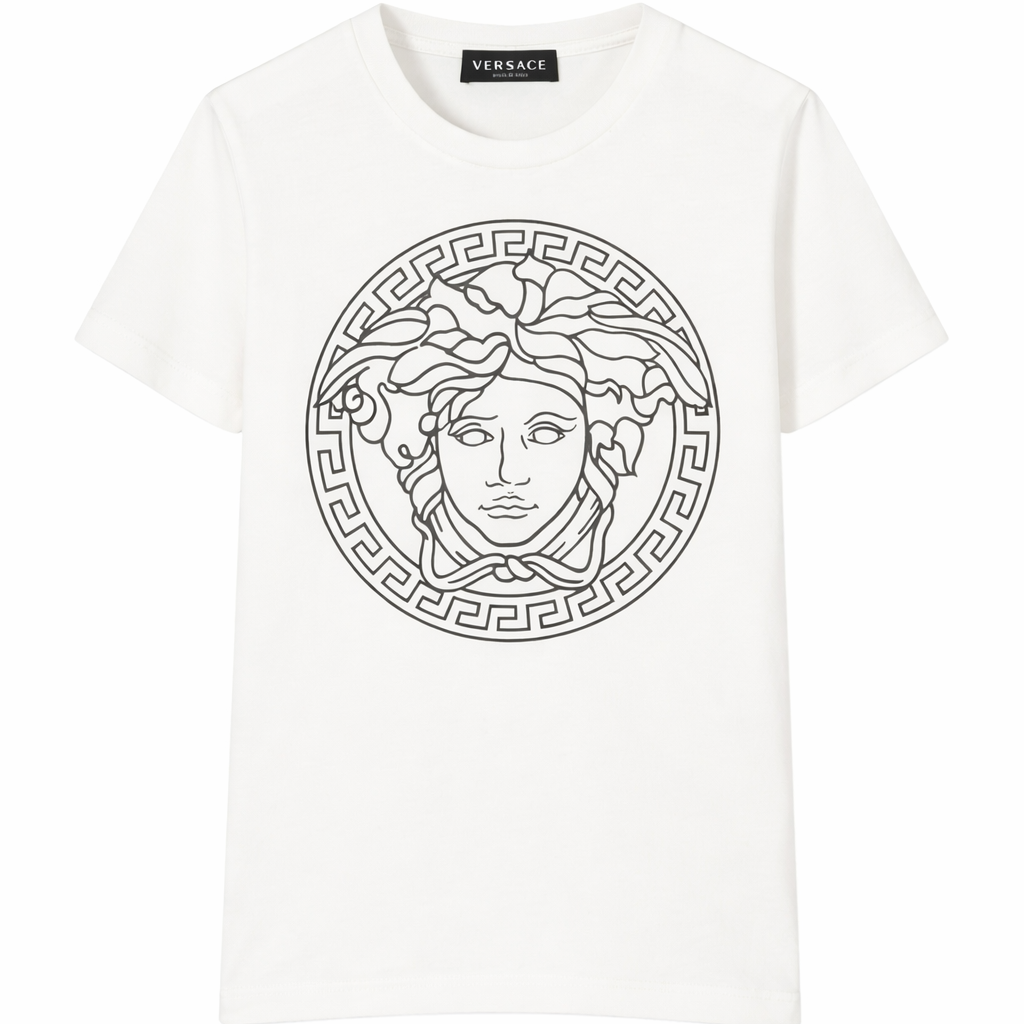 T-shirt per bambino Versace Kids Medusa bianco con stampa Medusa 10002391A04767 2W020 VERSACE KIDS