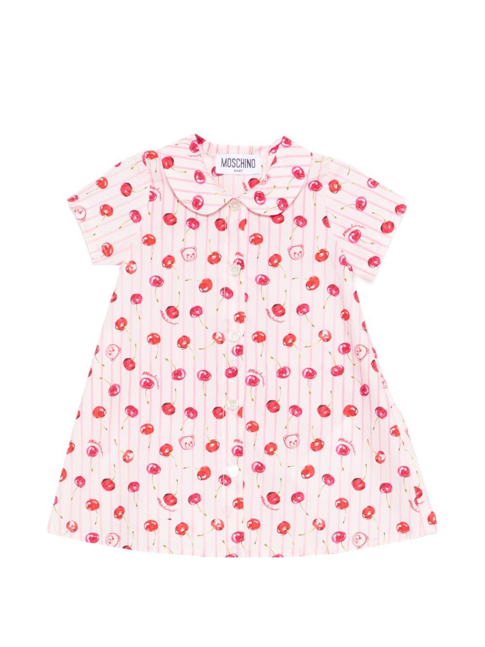 Abito per neonata Moschino Kids rosa con stampa ciliegie all-over MDV0D8LLB66 83658 MOSCHINO KIDS