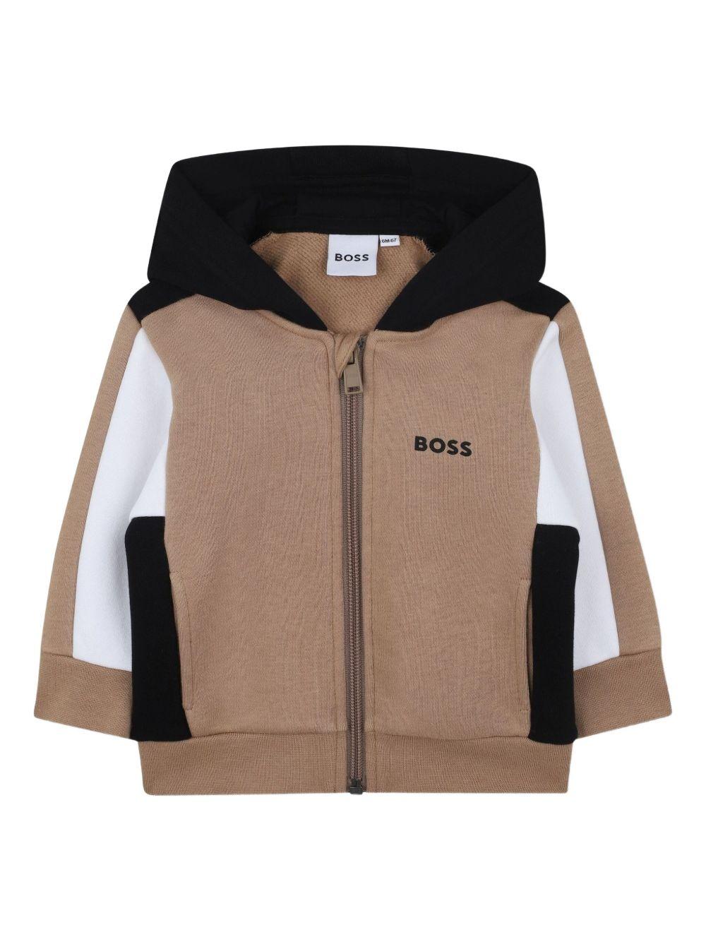 Felpa per neonato BOSS Kids marrone con design color-block J52447 269 BOSS KIDS