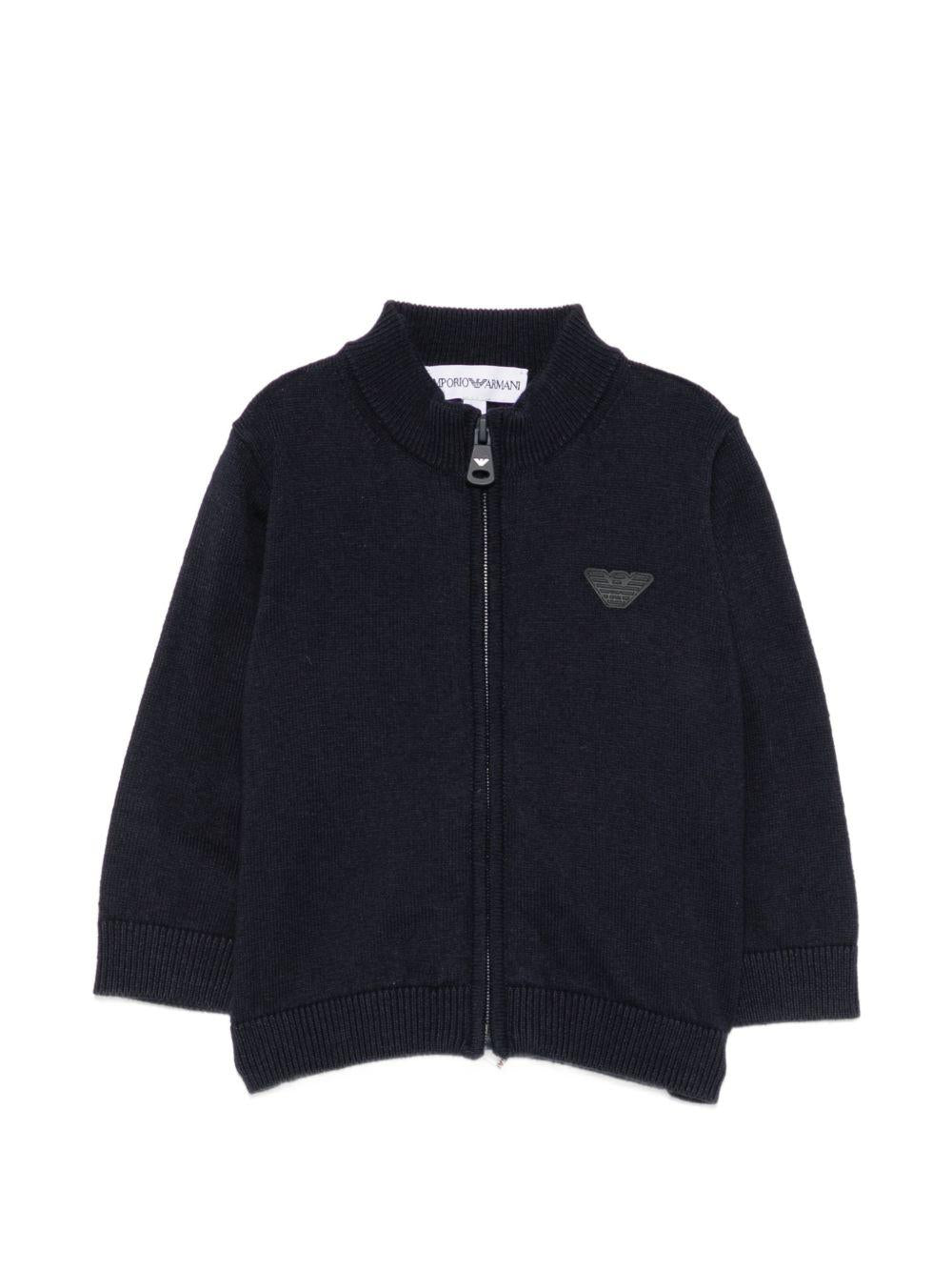 Cardigan per neonato Emporio Armani Kids bli navy con logo applicato sul petto EB000447 AF28773 UB118 EMPORIO ARMANI KIDS