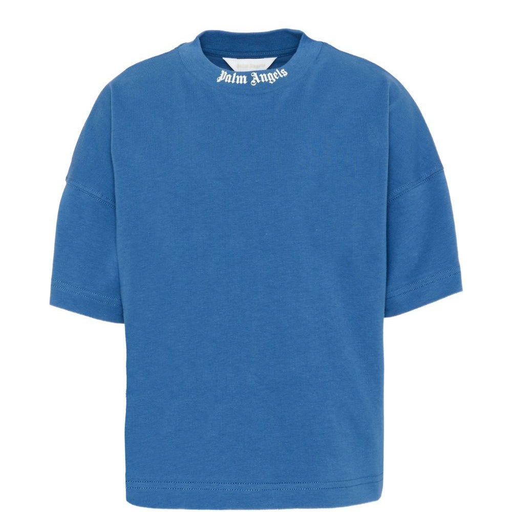 T-shirt per bambino Palm Angels blu con logo sul retro PBAA002S26JER001 060 PALM ANGELS KIDS