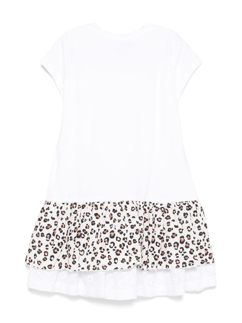 Abito per bambina Monnalisa bianco con ruches e dettaglio leopardato 11E907 5202 9980 MONNALISA