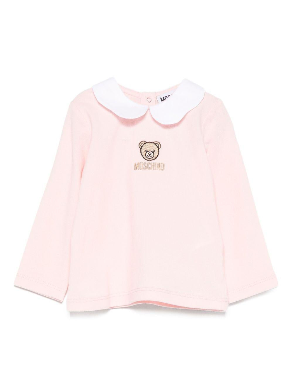 T-shirt per neonata Moschino Kids rosa con ricamo orsetto MDO00TLFA01 50209 MOSCHINO KIDS