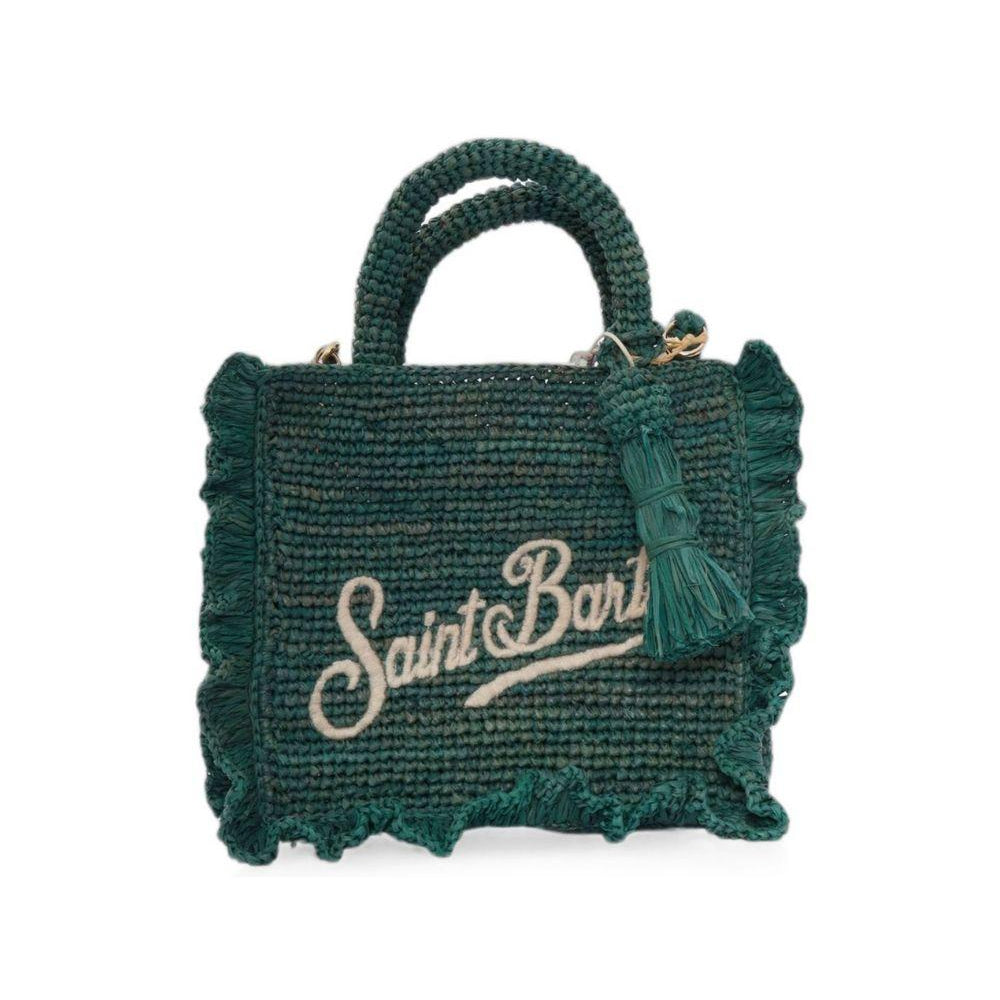 Borsa in rafia con volant MC2 Saint Barth verde con logo ricamato RAFV002 01529L MC2 ST. BARTH KIDS