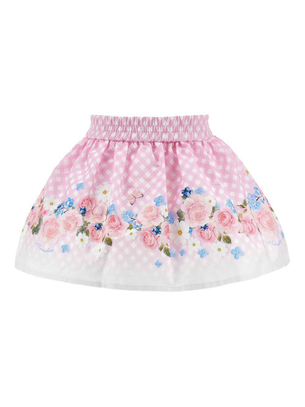 Gonna per neonata Monnalisa rosa a quadretti con stampa a fiori 31G700 7654 9084 MONNALISA KIDS