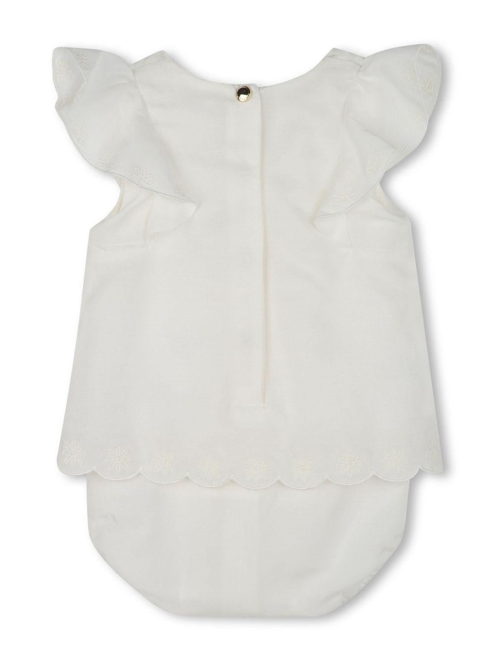 Completo con pantaloncini per neonata Chloé Kids bianco misto cotone e seta C20403 117 CHLOE' KIDS