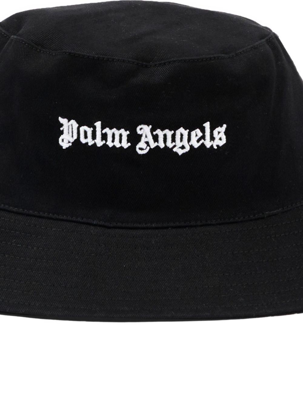 Cappello bucket per bambino Palm Angels Kids nero con logo sul davanti PBLA001S26FAB003 110 PALM ANGELS KIDS