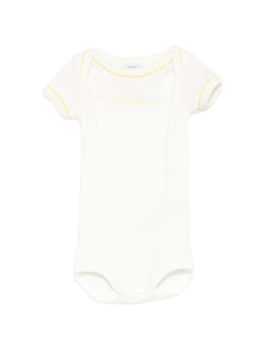 Set tre body per neonato Petit Bateau multicolore a maniche corte con dettagli ricamato A0FQA 00 PETIT BATEAU