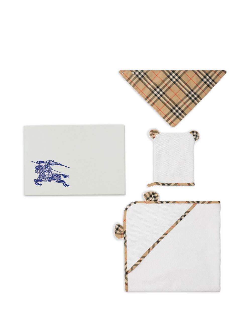 Set guanto e asciugamano per neonati Burberry Kids bianco con motivo vintage check 8117960 A1464 BURBERRY KIDS