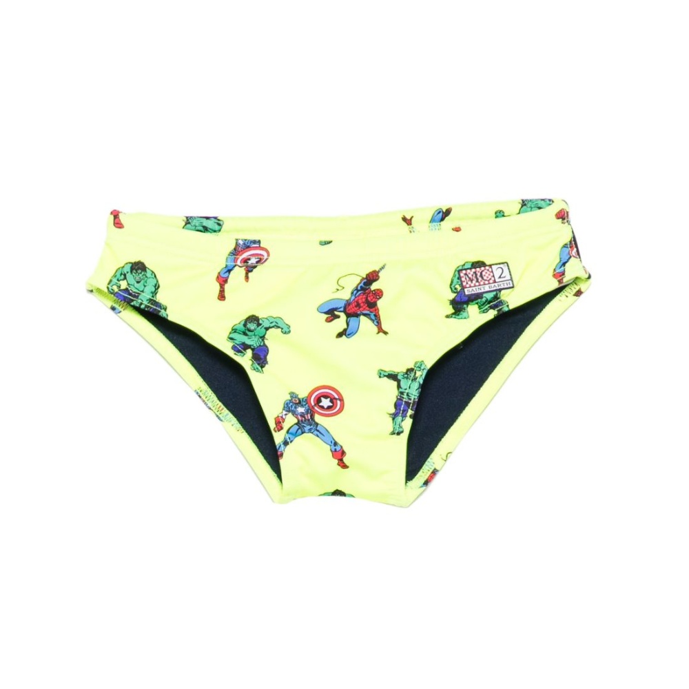 Slip da bagno per bambino MC2 Saint Barth Kids giallo con stampa grafica all-over BIL0001 01639L MC2 ST. BARTH KIDS