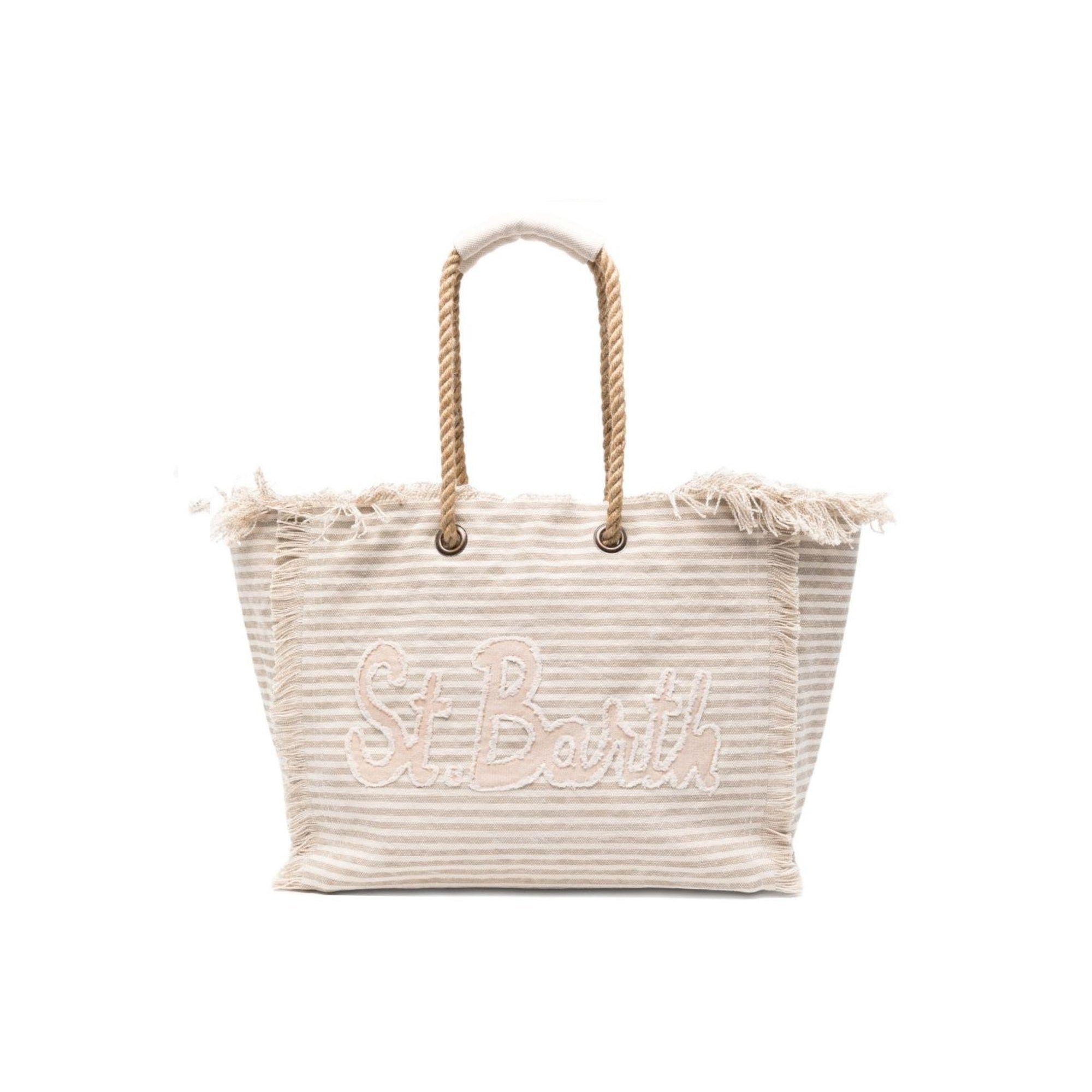 Borsa Beach Bag MC2 Saint Barth beige con motivo a righe orizzontali BEA0003 09400L MC2 ST. BARTH KIDS