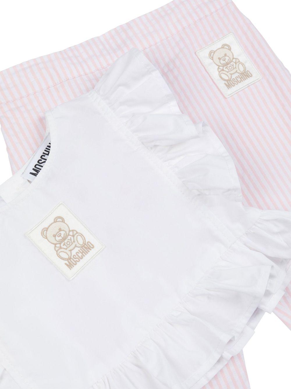 Set pantaloni con applicazione logo per neonata Moschino Kids rosa con girocollo MDG01ILYE01 84324 MOSCHINO KIDS