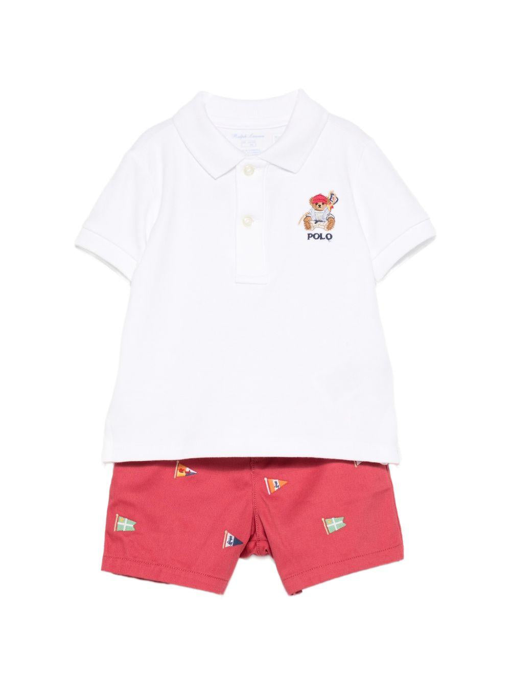 Completo per neonato Polo Ralph Lauren Kids bianco e rosso con stampa Polo Bear 320B14065 001 Ralph Lauren kids