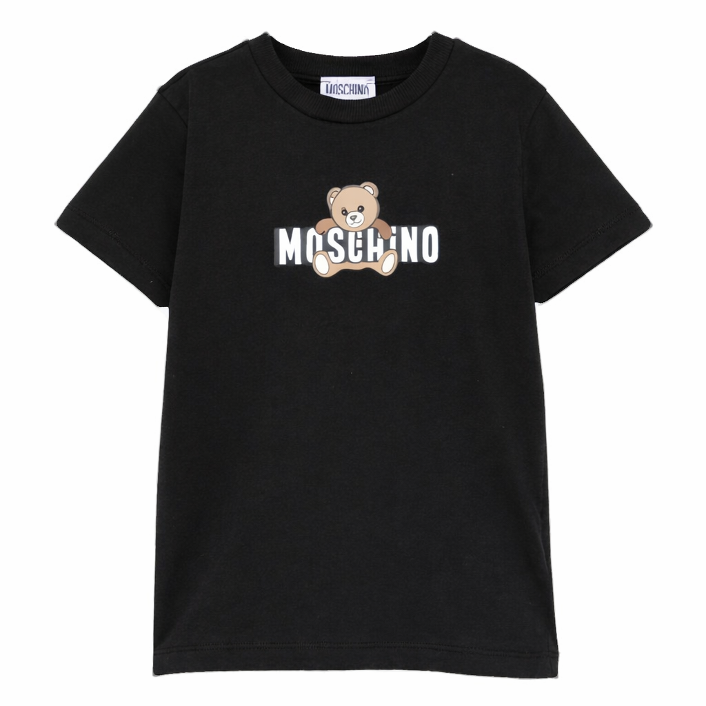 T-shirt da bambino Moschino Kids nera con stampa logo HZM058LAA03 60100 MOSCHINO KIDS