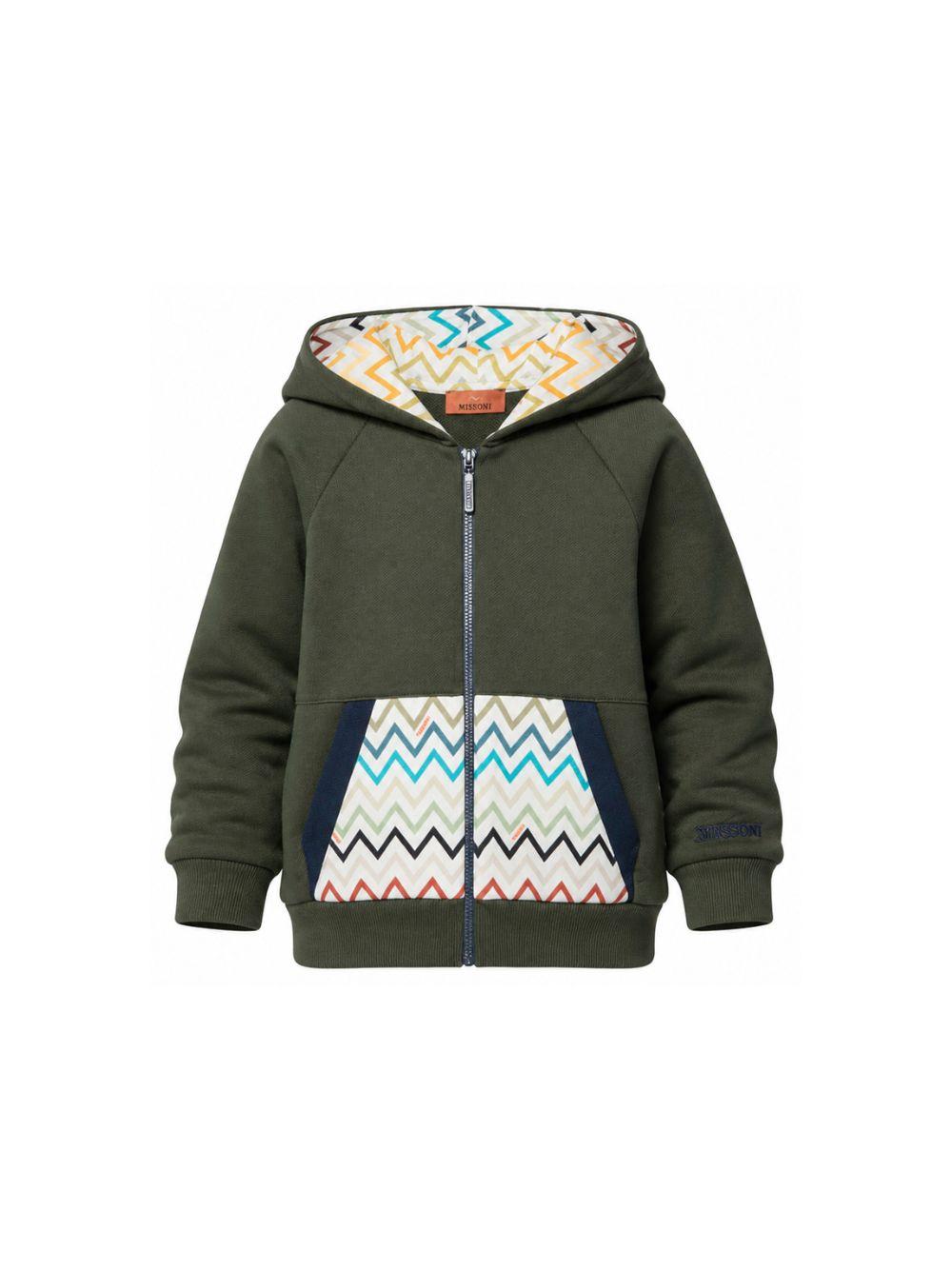 Felpa per bambino Missoni Kids verde con dettagli con motivo a zigzag MZ4H10 Z3183 70J MISSONI KIDS