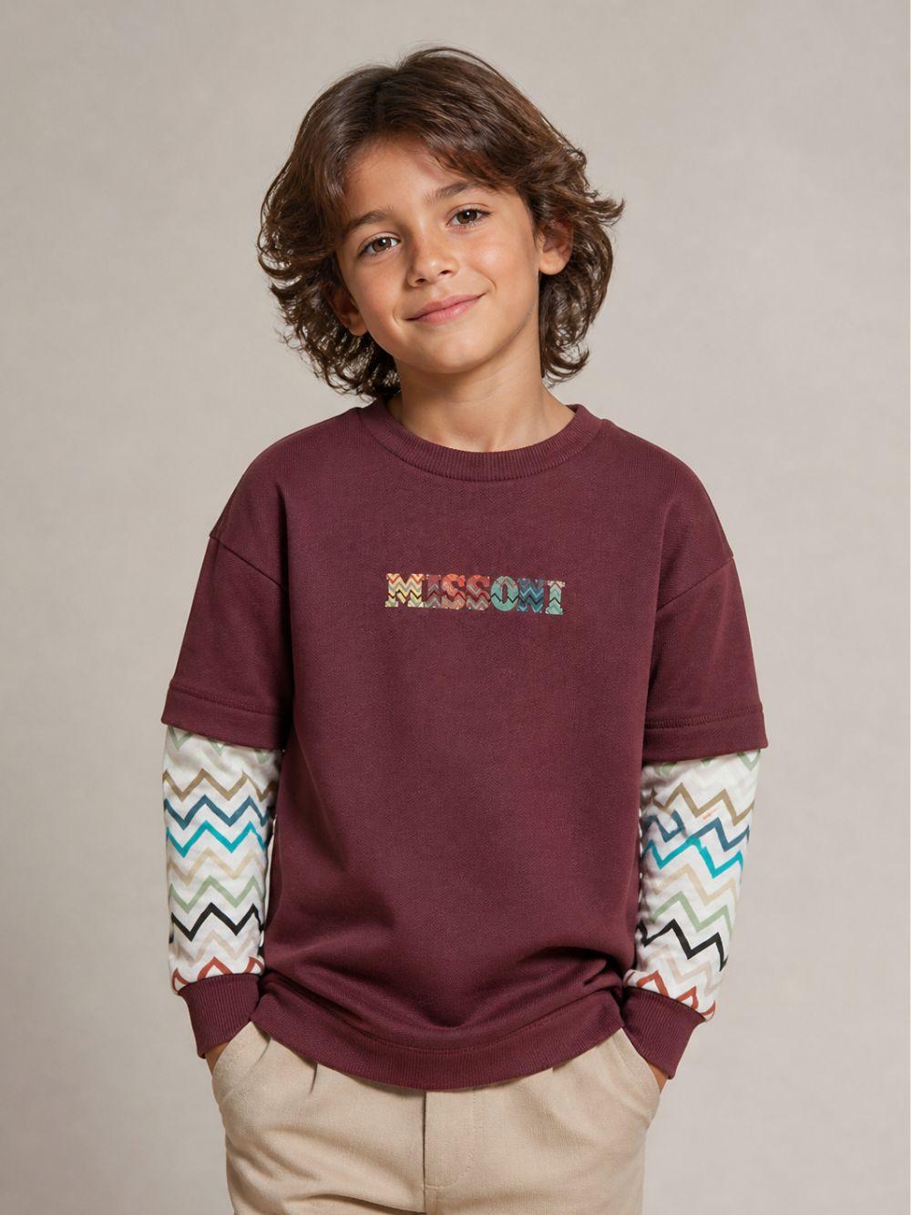 Felpa per bambino Missoni Kids bordeaux con maniche a contrasto MZ4H30 Z3183 530 MISSONI KIDS