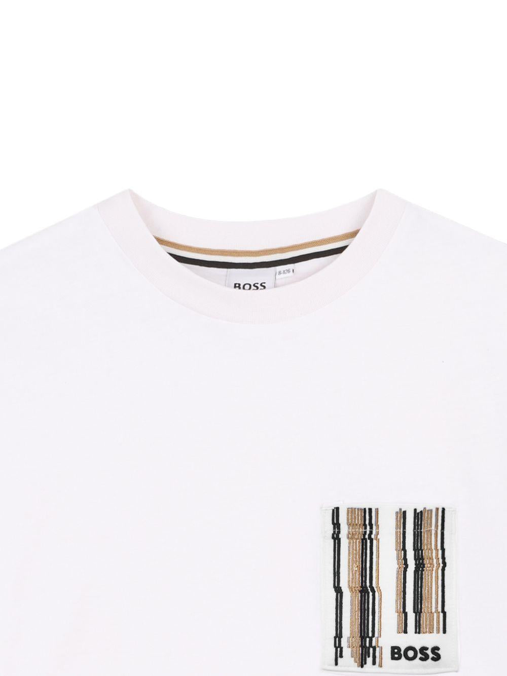 T-shirt per bambino Boss Kids bianco con dettaglio logo J52975 10P BOSS KIDS