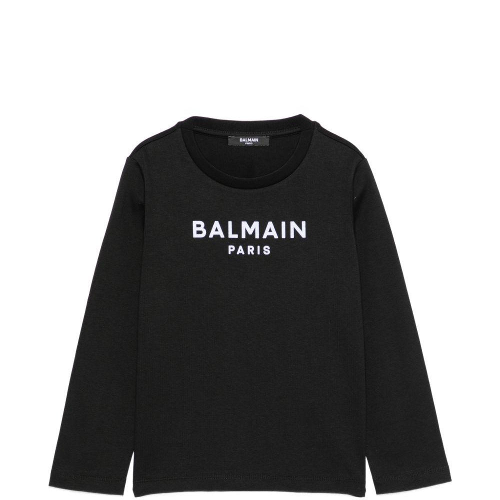 T-shirt per bambino Balmain Kids nera con dettaglio logo sul davanti BZ8I20 Z3672 930BC BALMAIN KIDS