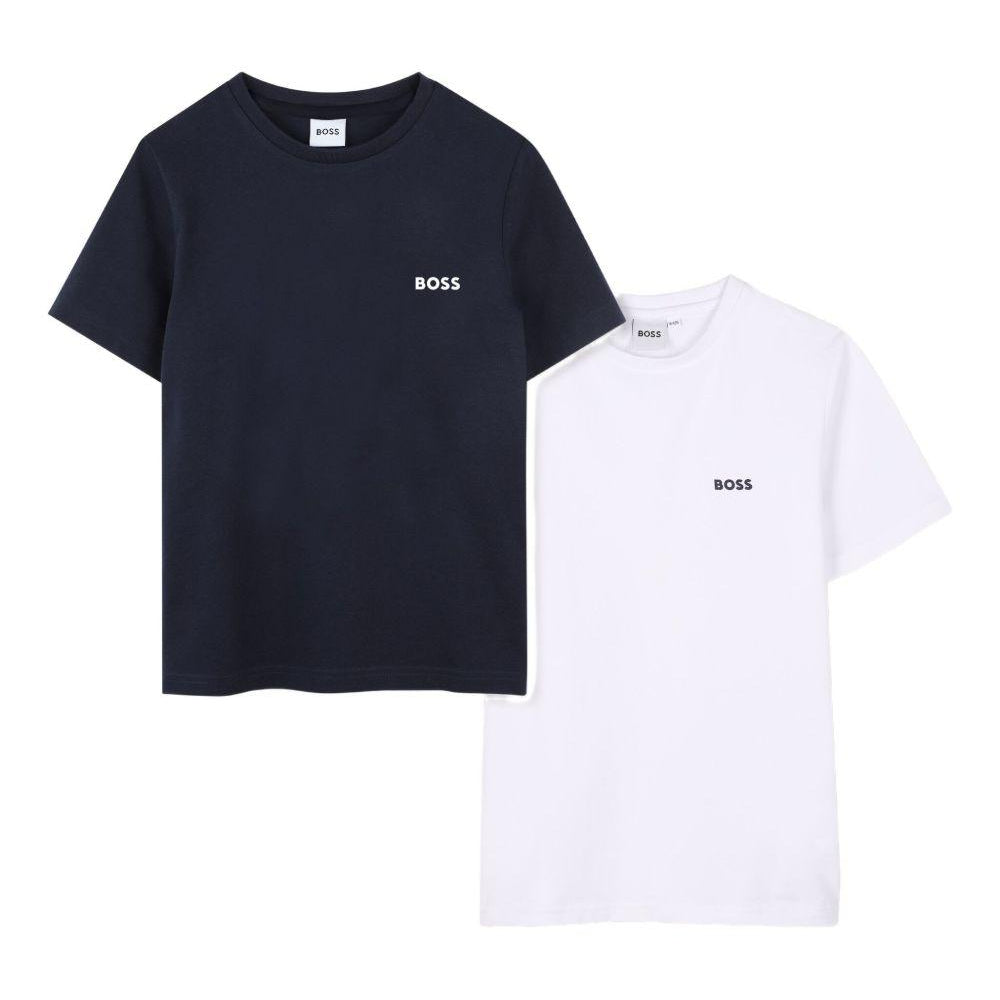 Set 2 T-shirt Boss Kids blu/bianca con stampa logo J52680 V41 BOSS KIDS