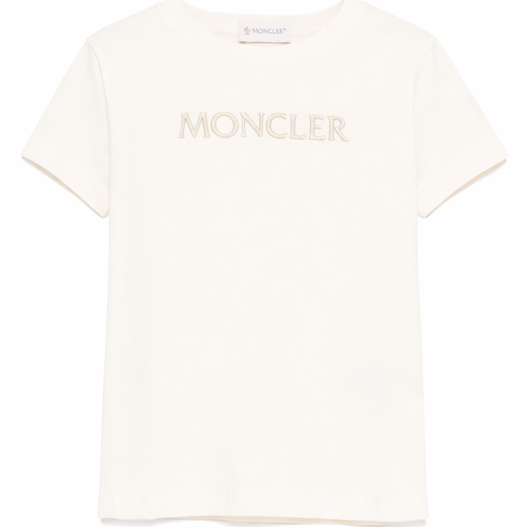 T-shirt per bambina Moncler Enfant beige chiaro con stampa logo L19548C0000989AT9 050 MONCLER KIDS