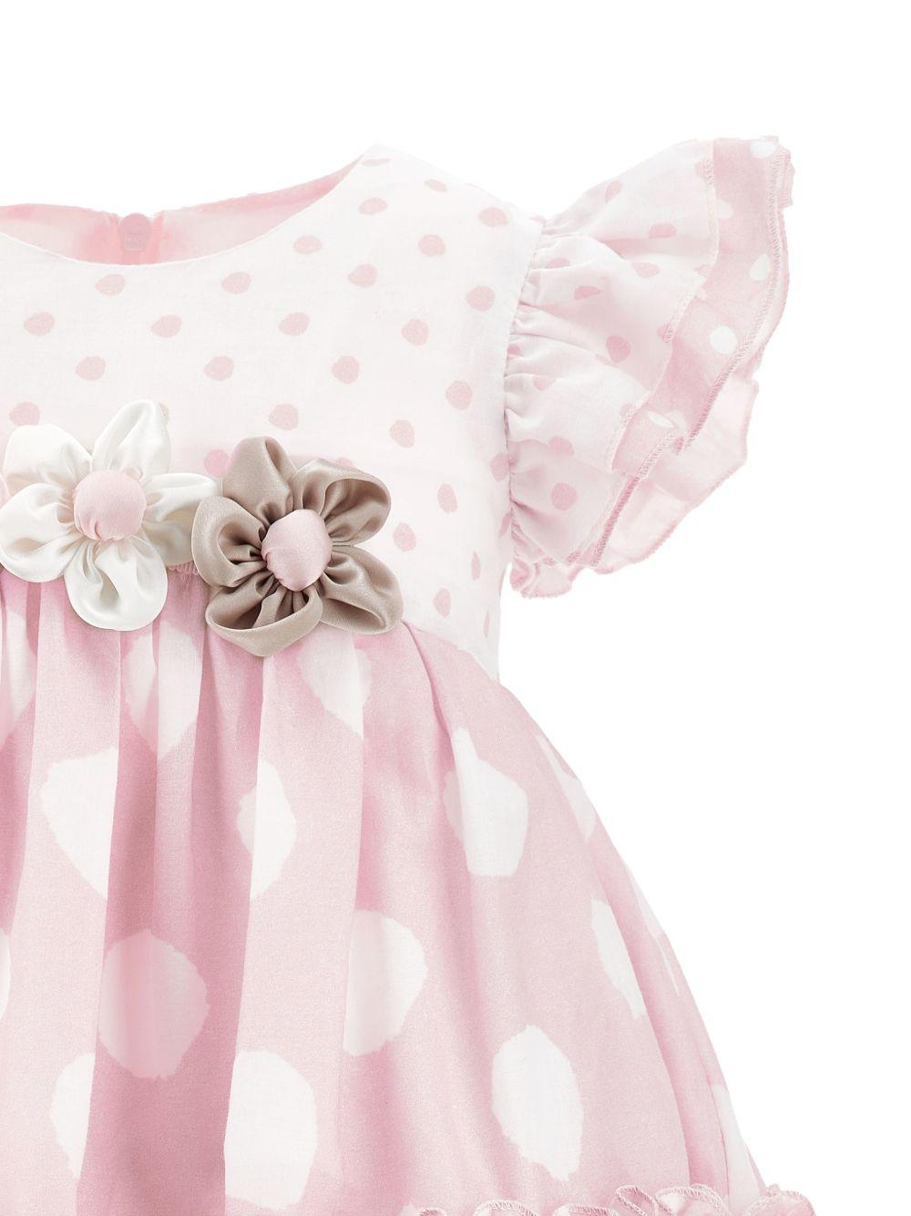 Abito per neonata Monnalisa rosa con stampa a pois 31G908 7662 9001 MONNALISA