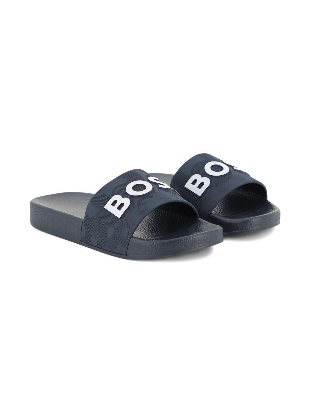 Ciabatte per bambino Boss Kids blu con logo in rilievo J52669 849 BOSS KIDS