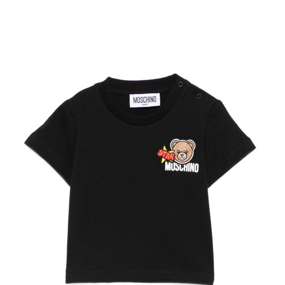 T-shirt per neonati Moschino Kids nera con dettagli in rilievo MVM047LAA24 60100 MOSCHINO KIDS