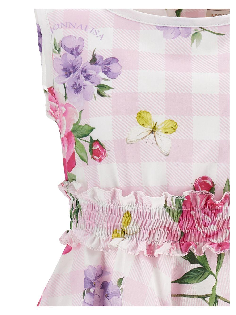 Abito per bambina Monnalisa bianco e rosa con motivo a quadretti 11G908 7621 0090 MONNALISA