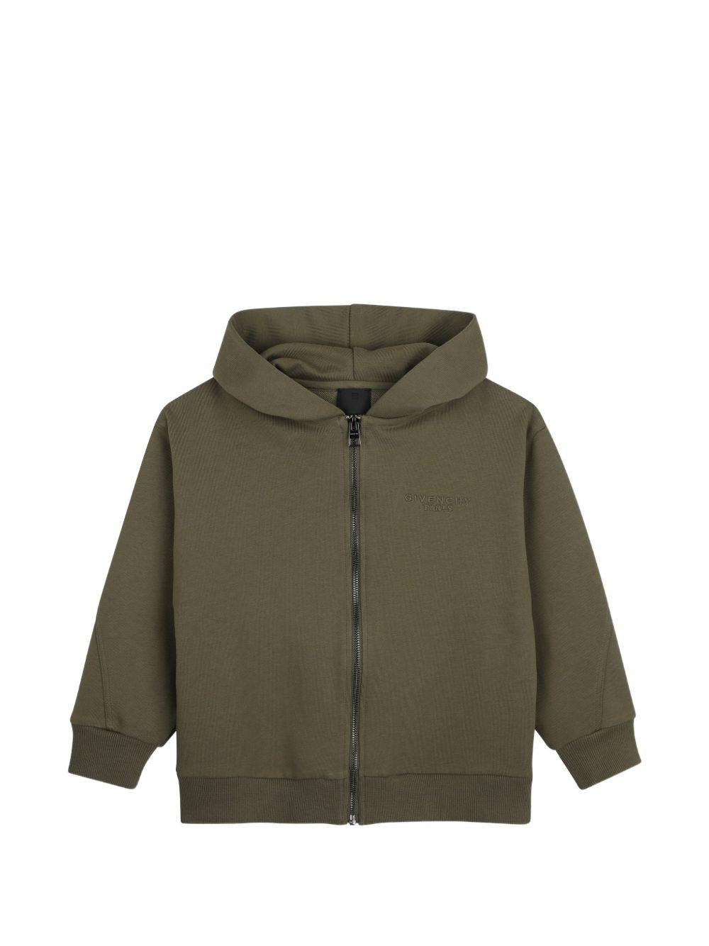 Felpa per bambino Givenchy Kids verde con logo ricamato e zip H31273 653 GIVENCHY KIDS