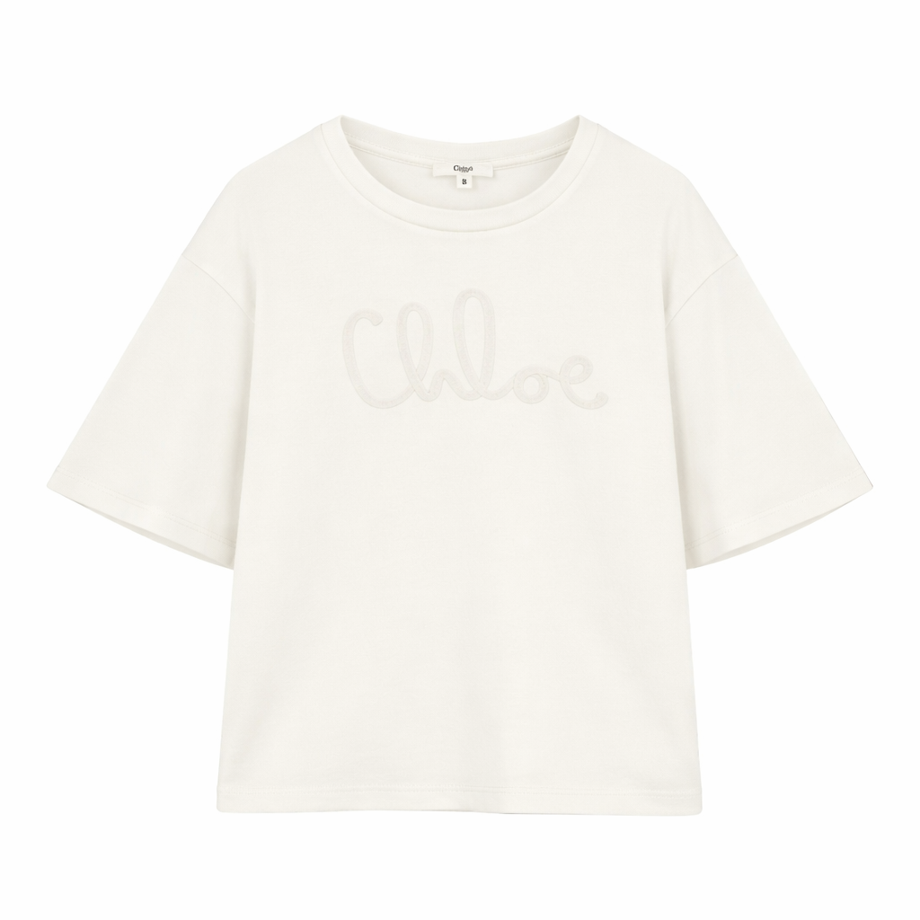 T-shirt per bambina Chloé Kids bianca con logo ricamato C20858 117 CHLOE' KIDS