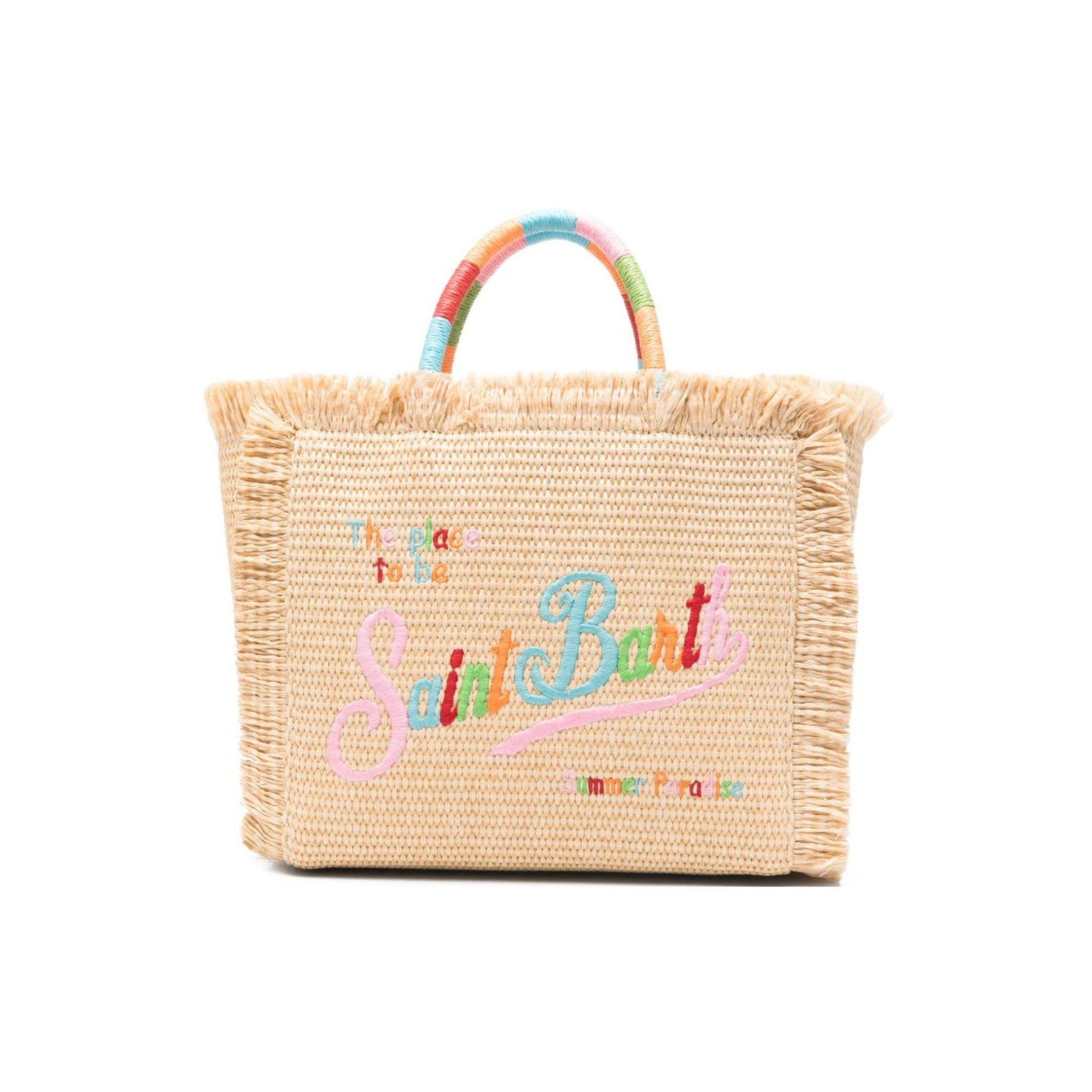 Borsa tote Colette MC2 Saint Barth beige con frange ricamate COL0017 02737L MC2 ST. BARTH KIDS